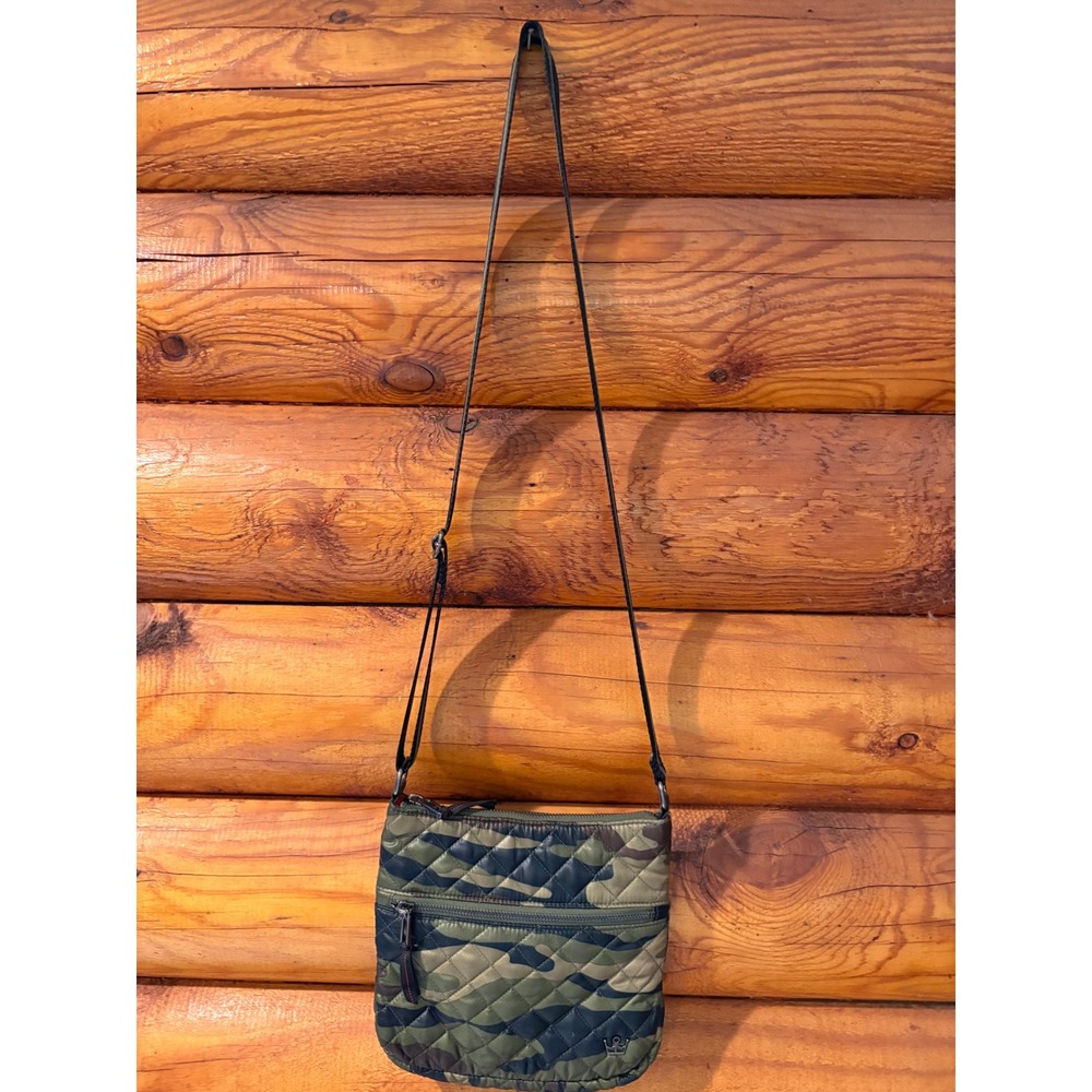 Oliver Thomas Quilted Camo Crossbody Bag Green Camouflage Nylon Zip Messenger